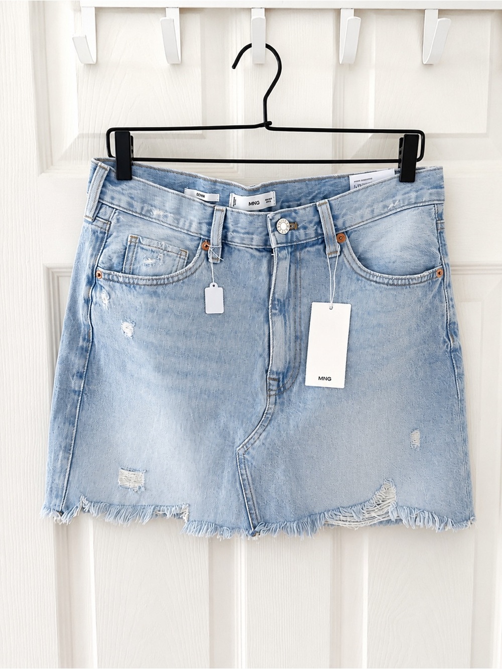 Mango Light Blue Distressed Denim Mini Skirt